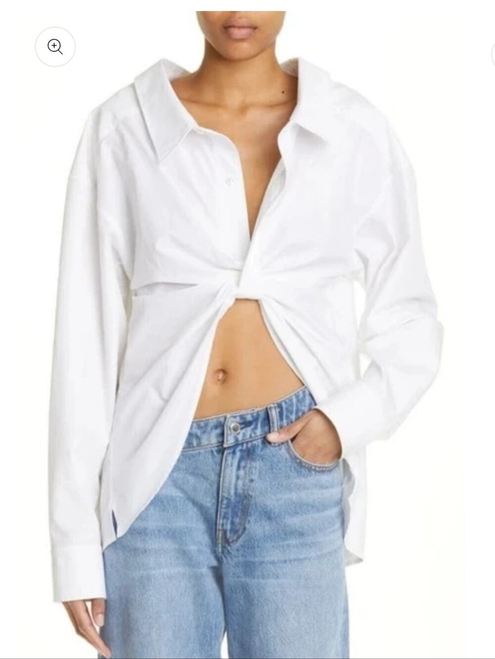 Alexander Wang t White Butterfly Pull Up Cotton Poplin Shirt Size LG 19.5 P2P